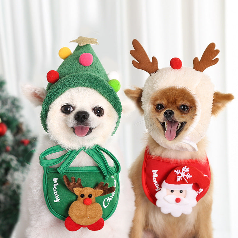 Dog Cat Christmas Hat Saliva Towel Bib for Pets