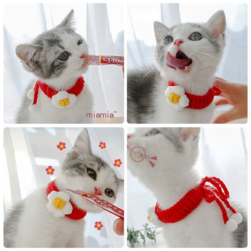 Woolen floret hand knitting cherry collar cute puppets small dog accessories